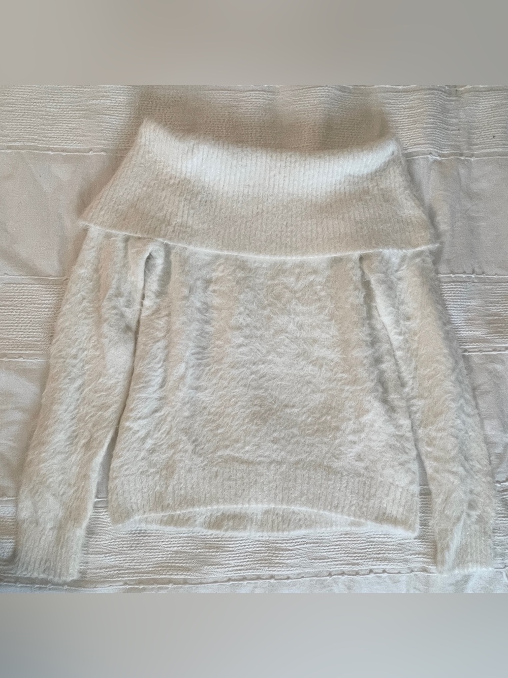 Winter White Fuzzy Off-The-Shoulder Sweater
